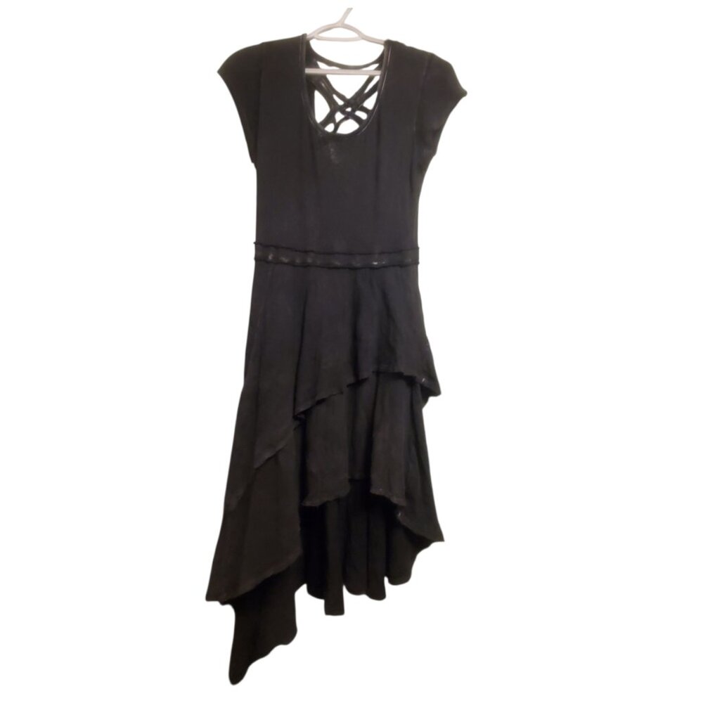 Free People Short Sleeved Distressed Asymmetrical Dress With Criss-Crossed Back
